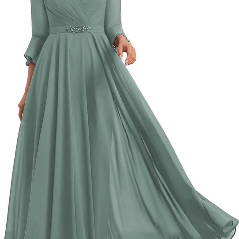 Green Ruched Bishop Sleeve Gown for Prom